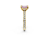 Yellow gold Fancy Pink Asscher Cut Diamond Pavé Solitaire Ring with Round Band and Prong Setting_14