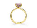 Yellow gold Fancy Pink Asscher Cut Diamond Pavé Solitaire Ring with Round Band and Prong Setting_15