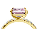 Yellow gold Fancy Pink Asscher Cut Diamond Pavé Solitaire Ring with Round Band and Prong Setting_16