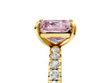Yellow gold Fancy Pink Asscher Cut Diamond Pavé Solitaire Ring with Round Band and Prong Setting_17