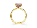 Yellow gold Fancy Pink Asscher Cut Diamond Pavé Solitaire Ring with Round Band and Prong Setting_27
