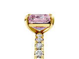 Yellow gold Fancy Pink Asscher Cut Diamond Pavé Solitaire Ring with Round Band and Prong Setting_29