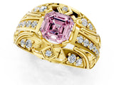 Yellow gold Fancy Pink Asscher Cut Diamond Pave Art Deco Split Shank Ring with Four-Prong Setting_1