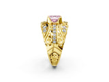Yellow gold Fancy Pink Asscher Cut Diamond Pave Art Deco Split Shank Ring with Four-Prong Setting_2