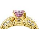 Yellow gold Fancy Pink Asscher Cut Diamond Pave Art Deco Split Shank Ring with Four-Prong Setting_4