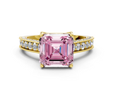 Yellow gold Fancy Pink Asscher  Cut Diamond Pave Band with Four-Prong Setting_16