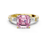 Yellow gold Fancy Pink Asscher  Cut Diamond Ring with Baguette Side Stones, Channel Set Band, and Four-Prong Setting_12