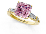 Yellow gold Fancy Pink Asscher  Cut Diamond Ring with Baguette Side Stones, Channel Set Band, and Four-Prong Setting_13