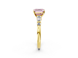Yellow gold Fancy Pink Asscher  Cut Diamond Ring with Baguette Side Stones, Channel Set Band, and Four-Prong Setting_14