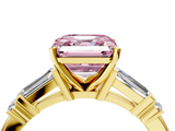 Yellow gold Fancy Pink Asscher  Cut Diamond Ring with Baguette Side Stones, Channel Set Band, and Four-Prong Setting_16