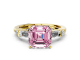 Yellow gold Fancy Pink Asscher  Cut Diamond Ring with Baguette Side Stones, Channel Set Band, and Four-Prong Setting_24