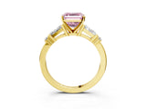 Yellow gold Fancy Pink Asscher  Cut Diamond Ring with Baguette Side Stones, Channel Set Band, and Four-Prong Setting_27