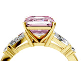 Yellow gold Fancy Pink Asscher  Cut Diamond Ring with Baguette Side Stones, Channel Set Band, and Four-Prong Setting_28