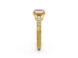 Yellow gold Fancy Pink Asscher Cut Diamond Ring with Milgrain Pavé Band and Four-Prong Setting_21