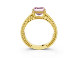 Yellow gold Fancy Pink Asscher Cut Diamond Ring with Milgrain Pavé Band and Four-Prong Setting_22