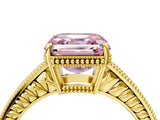 Yellow gold Fancy Pink Asscher Cut Diamond Ring with Milgrain Pavé Band and Four-Prong Setting_23