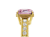 Yellow gold Fancy Pink Asscher Cut Diamond Ring with Milgrain Pavé Band and Four-Prong Setting_24