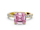 Yellow gold Fancy Pink Asscher  Cut Diamond Ring with Pavé Band and Four-Prong Setting_17