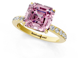 Yellow gold Fancy Pink Asscher  Cut Diamond Ring with Pavé Band and Four-Prong Setting_18