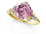 Yellow gold Fancy Pink Asscher Cut Diamond Ring with Side Stones and Four-Prong Setting_59
