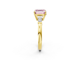 Yellow gold Fancy Pink Asscher  Cut Diamond Ring with Tapered Baguette Side Stones in Four-Prong Setting_7