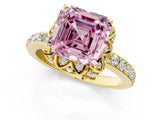 Yellow gold Fancy Pink Asscher Cut Diamond Scalloped Halo Engagement Ring with Round Shared Prong Band_13