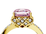 Yellow gold Fancy Pink Asscher Cut Diamond Scalloped Halo Engagement Ring with Round Shared Prong Band_16