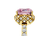 Yellow gold Fancy Pink Asscher Cut Diamond Scalloped Halo Engagement Ring with Round Shared Prong Band_17