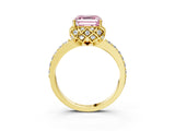 Yellow gold Fancy Pink Asscher Cut Diamond Scalloped Halo Engagement Ring with Round Shared Prong Band_27