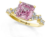 Yellow gold Fancy Pink Asscher Cut Diamond Scattered Round Accent Ring with Prong Setting_13