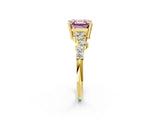 Yellow gold Fancy Pink Asscher Cut Diamond Scattered Round Accent Ring with Prong Setting_14