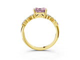 Yellow gold Fancy Pink Asscher Cut Diamond Scattered Round Accent Ring with Prong Setting_15