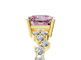 Yellow gold Fancy Pink Asscher Cut Diamond Scattered Round Accent Ring with Prong Setting_17