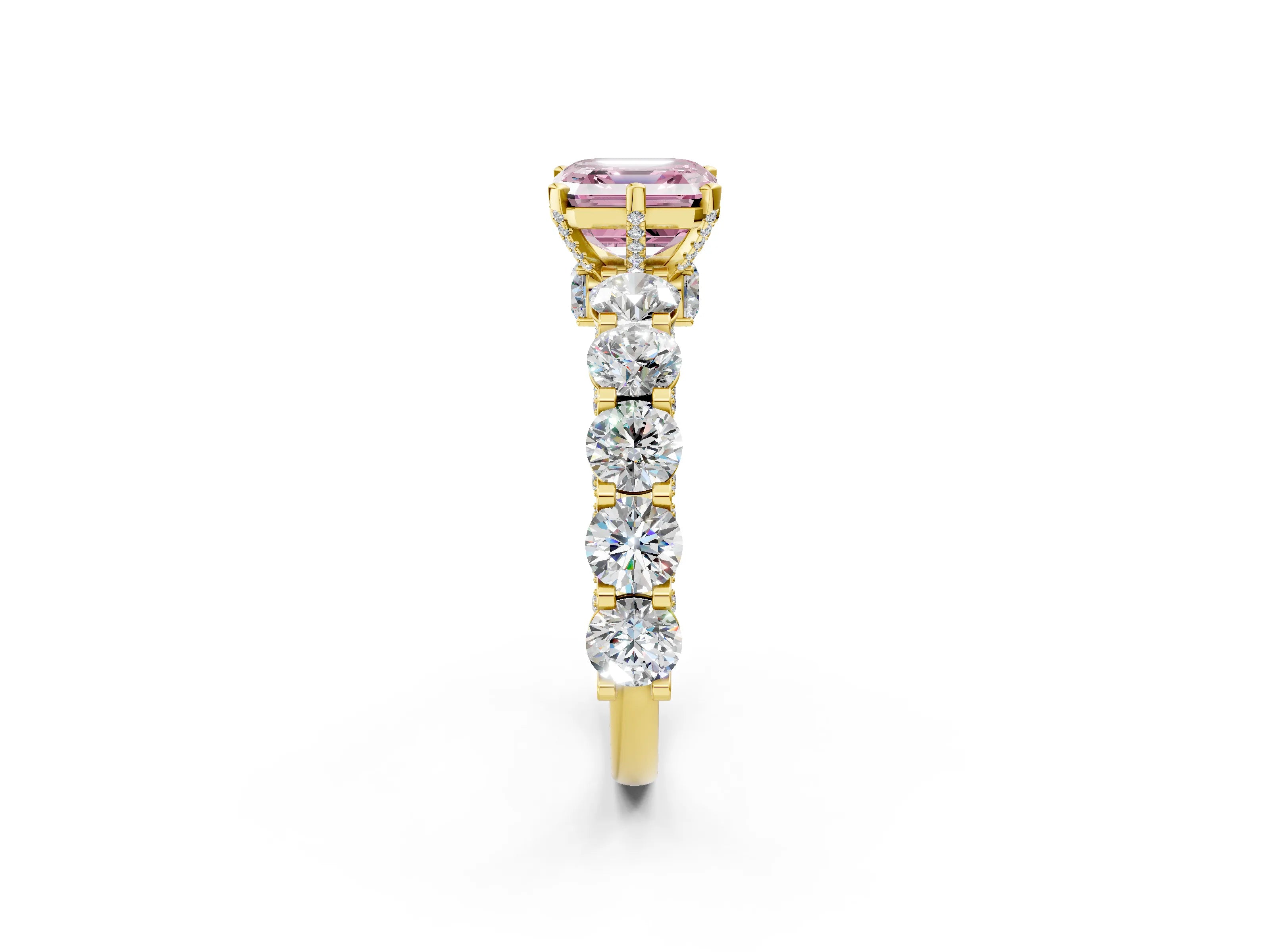 Yellow gold Fancy Pink Asscher Cut Diamond Side Stone Engagement Ring with Four-Prong Setting_26