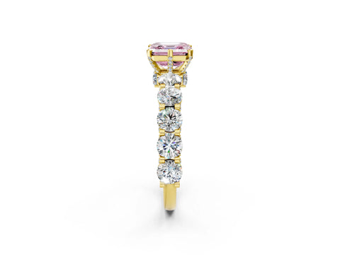 Yellow gold Fancy Pink Asscher Cut Diamond Side Stone Engagement Ring with Four-Prong Setting_26