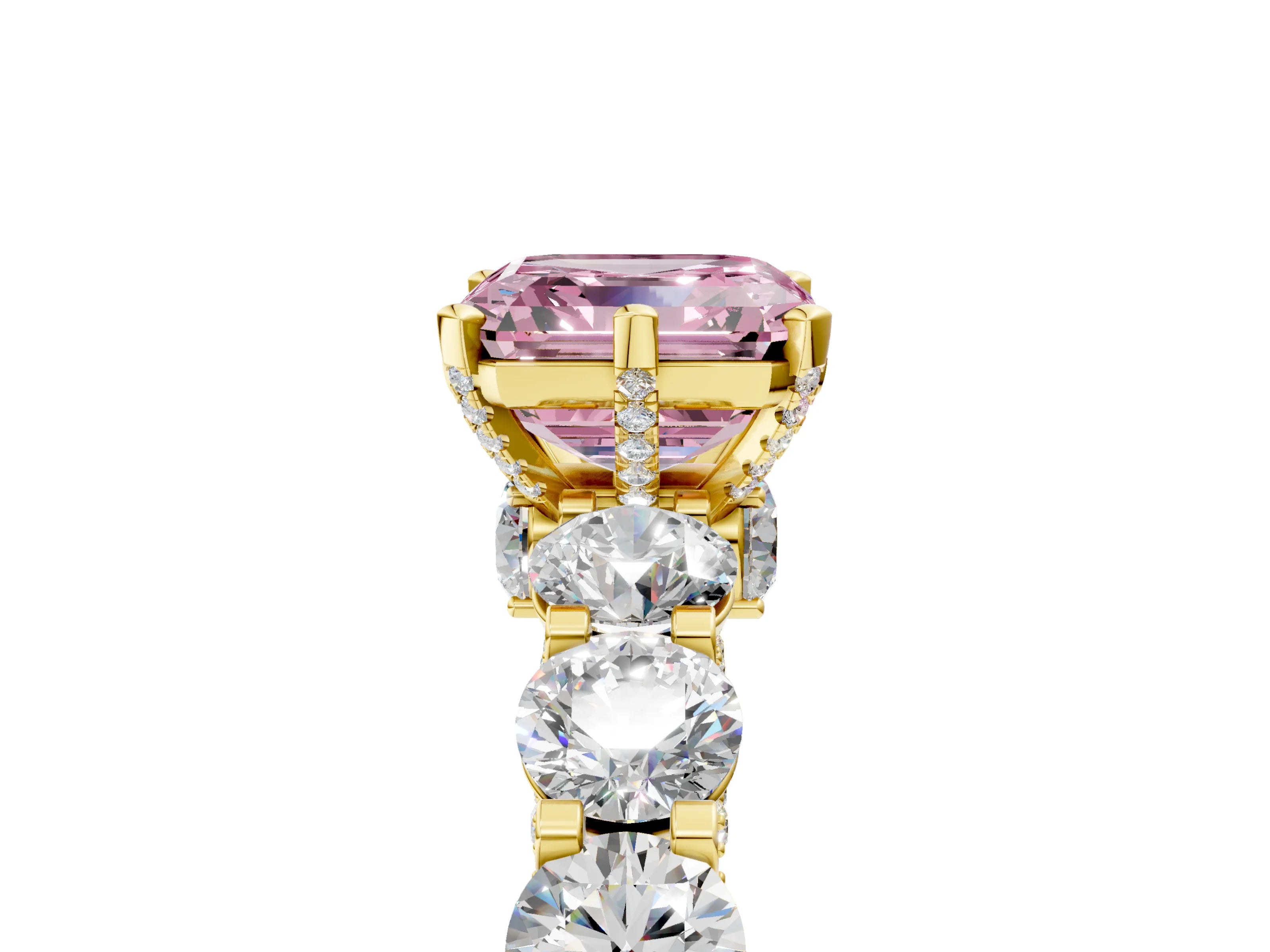 Yellow gold Fancy Pink Asscher Cut Diamond Side Stone Engagement Ring with Four-Prong Setting_29