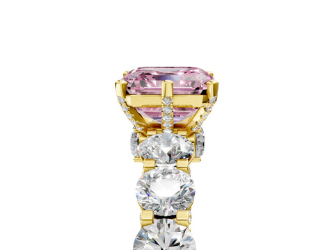 Yellow gold Fancy Pink Asscher Cut Diamond Side Stone Engagement Ring with Four-Prong Setting_29