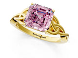 Yellow gold Fancy Pink Asscher Cut Diamond Solitaire Celtic Knot Ring with Four-Prong Setting_34