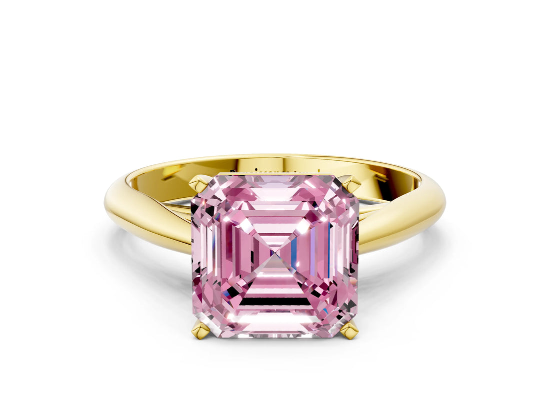 Yellow gold Fancy Pink Asscher Cut Diamond Solitaire Engagement Ring with Cathedral Setting and Four-Prong Mount_72