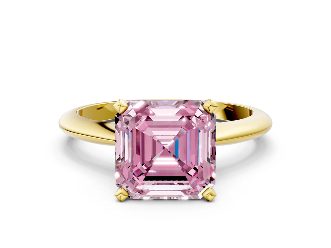 Yellow gold Fancy Pink Asscher Cut Diamond Solitaire Engagement Ring with Classic Band and Four-Prong Setting_24