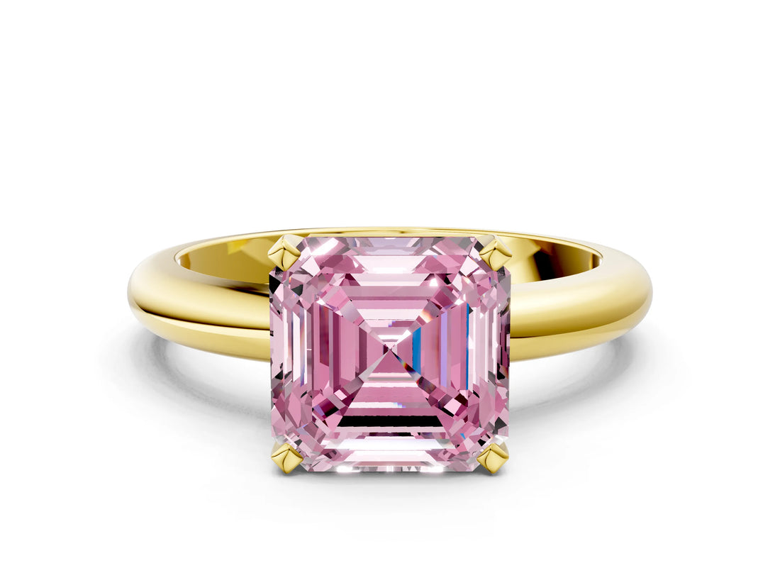 Yellow gold Fancy Pink Asscher Cut Diamond Solitaire Engagement Ring with Round Band and Four-Prong Setting_88