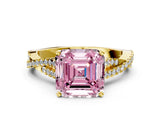 Yellow gold Fancy Pink Asscher Cut Diamond Solitaire Engagement Ring with Twisted Pavé Band and Four-Prong Setting_49