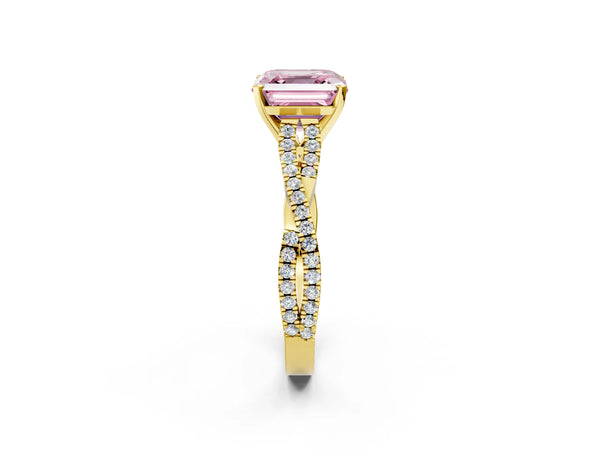 Yellow Gold Asscher Cut Twisted Pave Engagement Ring Setting for Fancy Pink Center