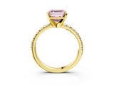 Yellow gold Fancy Pink Asscher Cut Diamond Solitaire Pavé Engagement Ring with Round Band and Prong Setting_15
