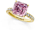Yellow gold Fancy Pink Asscher Cut Diamond Solitaire Pavé Engagement Ring with Round Band and Prong Setting_85