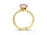 Yellow gold Fancy Pink Asscher Cut Diamond Solitaire Pavé Engagement Ring with Round Band and Prong Setting_87