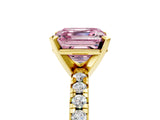 Yellow gold Fancy Pink Asscher Cut Diamond Solitaire Pavé Engagement Ring with Round Band and Prong Setting_89