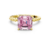 Yellow gold Fancy Pink Asscher Cut Diamond Solitaire Ring with Beaded Band and Prong Setting_40