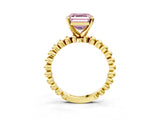 Yellow gold Fancy Pink Asscher Cut Diamond Solitaire Ring with Beaded Band and Prong Setting_43