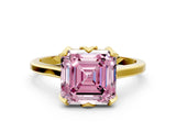 Yellow gold Fancy Pink Asscher Cut Diamond Solitaire Ring with Flower Prong Setting and Classic Band_12